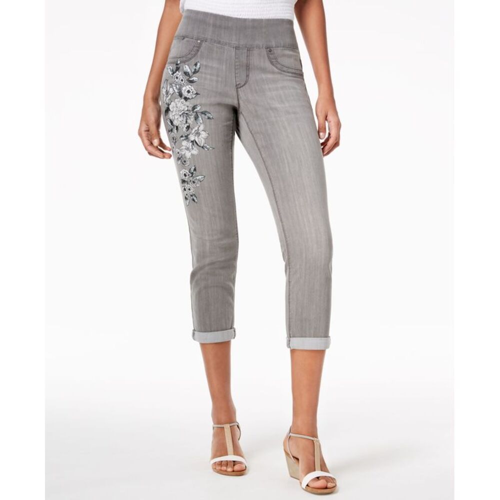 Style & Co Floral Print Pull On Boyfriend Jeans